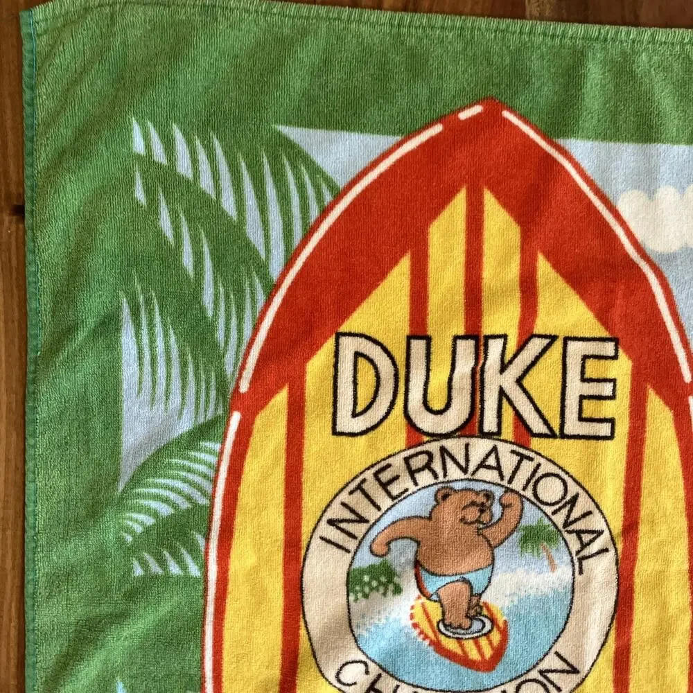Vintage Seven Seas Duke Surfing Bear Hawaii Bear Unique RARE Beach Towel Cotton